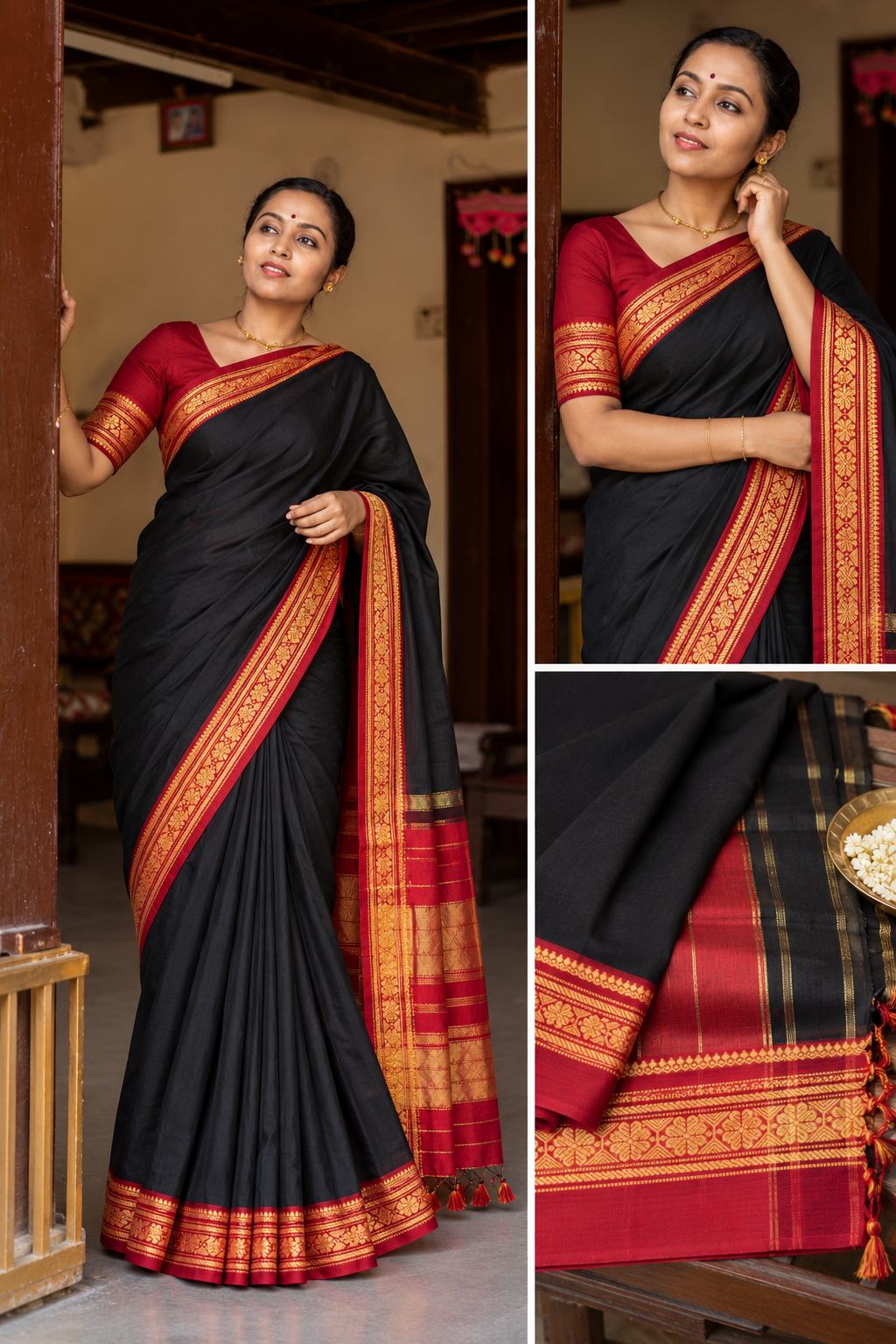 Handloom Cotton Silk Ilkal Saree With Pure Resham Pallu