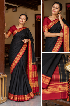 Handloom Cotton Silk Ilkal Saree With Pure Resham Pallu