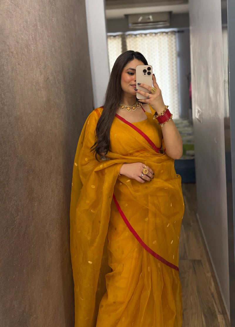 Royal Chanderi Silk Saree with Gold Zari Bootis