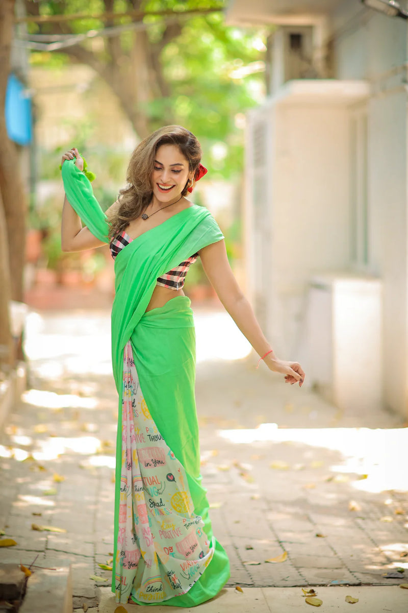 Green Mulmul Soft Cotton Saree