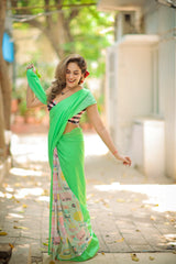 Green Mulmul Soft Cotton Saree
