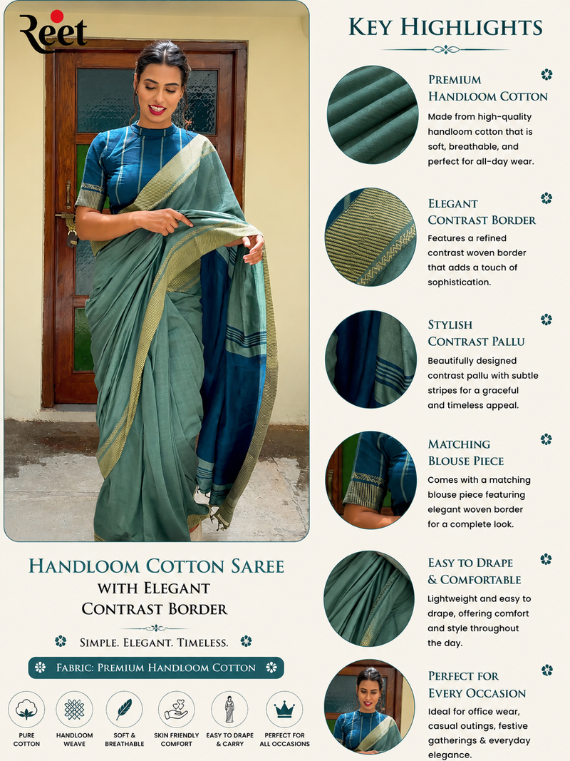 Handloom Cotton Saree with Elegant Contrast Border
