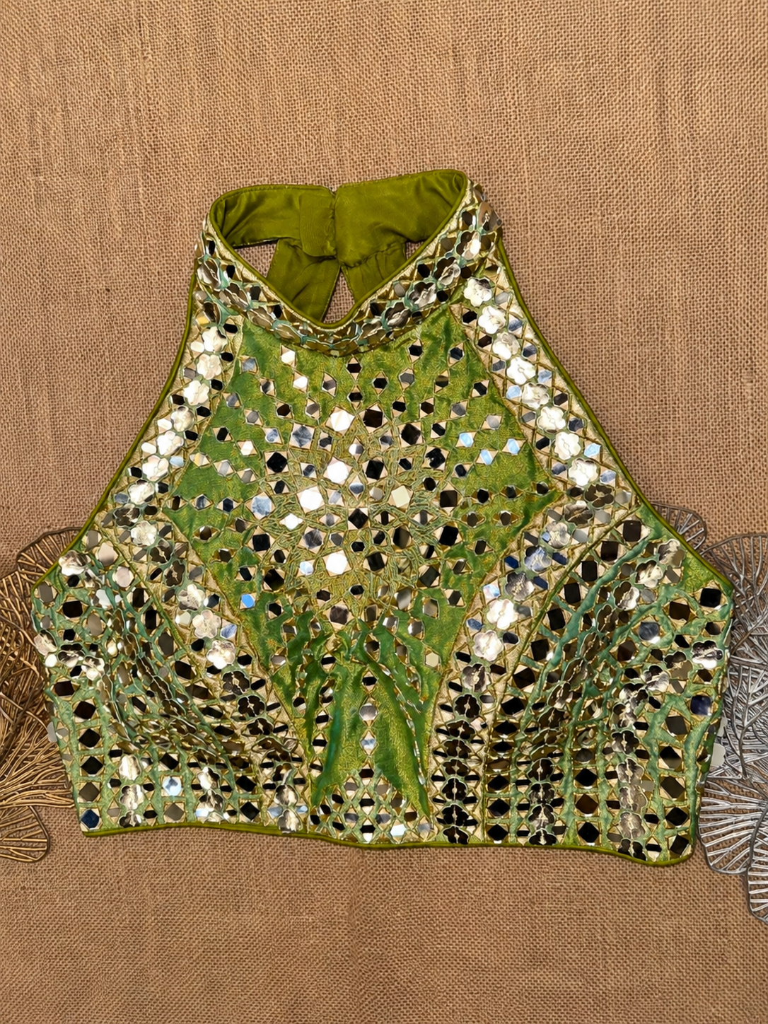 Mirror Work Halter Neck Designer Blouse