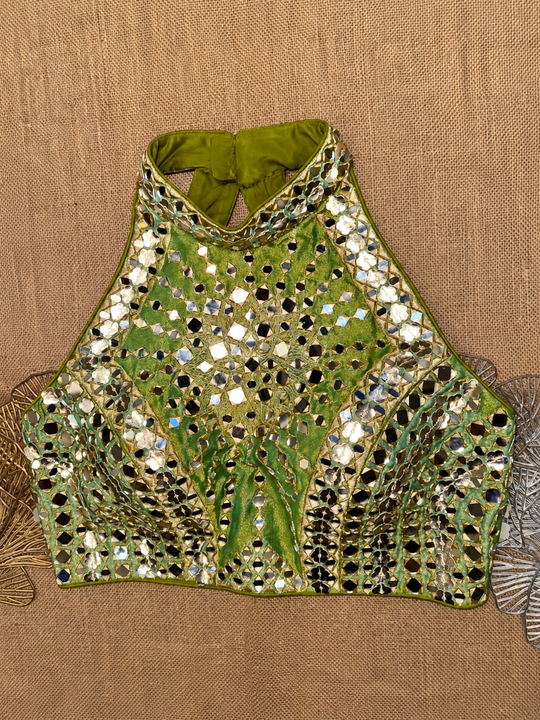 Mirror Work Halter Neck Designer Blouse