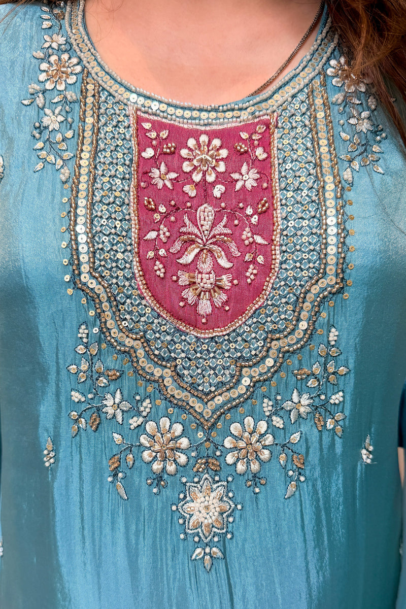 Aarika Azure Embroidered Suit Set