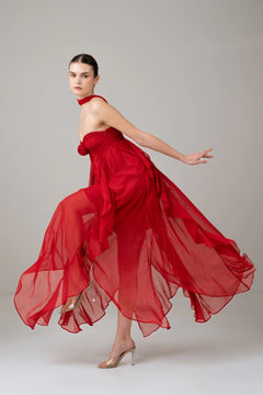 Crimson Rose Cascade Maxi Dress