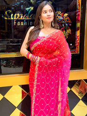 Sundari Fashion Red Embroidered Saree