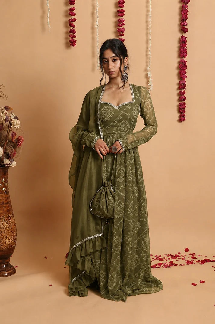 Neelanjana Bandhani Anarkali Set