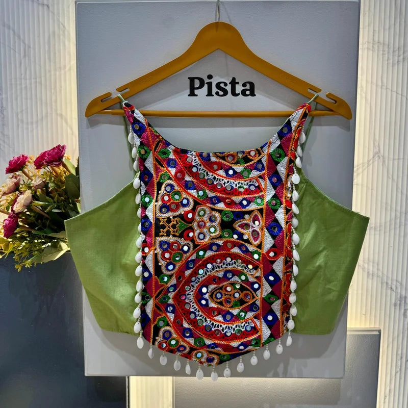 Petrol Blue Kutchi Mirror Work Designer Blouse
