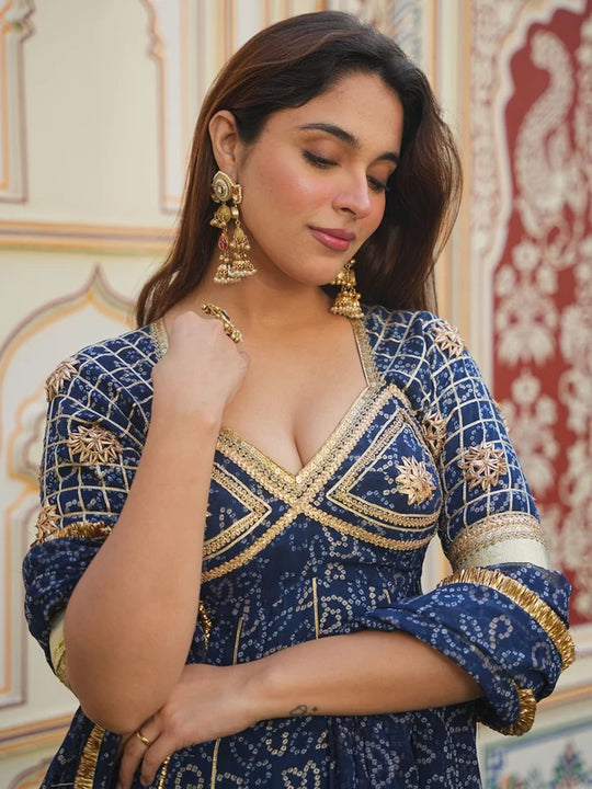 Rangrez Neel Bandhani Anarkali Set