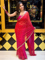 Sundari Fashion Red Embroidered Saree