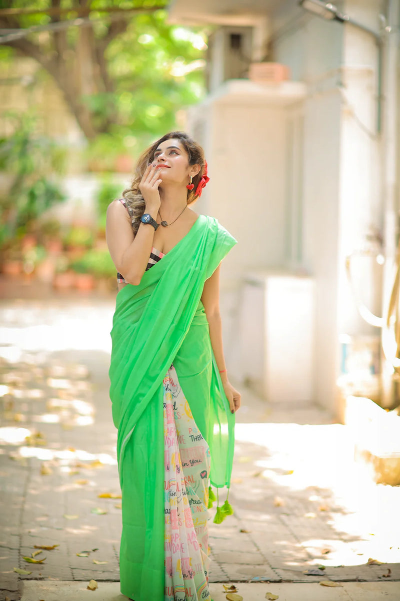 Green Mulmul Soft Cotton Saree