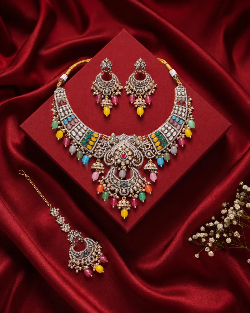 Noor-e-Mahal Navratan Necklace Set