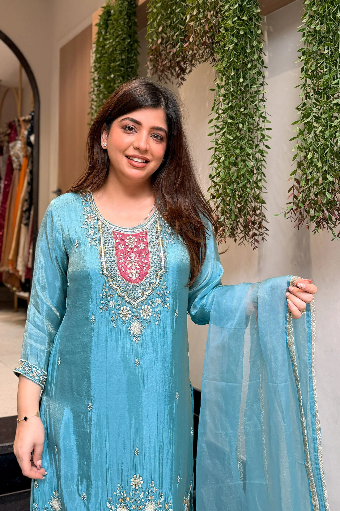 Aarika Azure Embroidered Suit Set