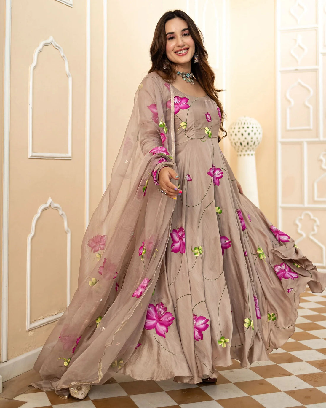 Meher Floral Handpainted Suit Set