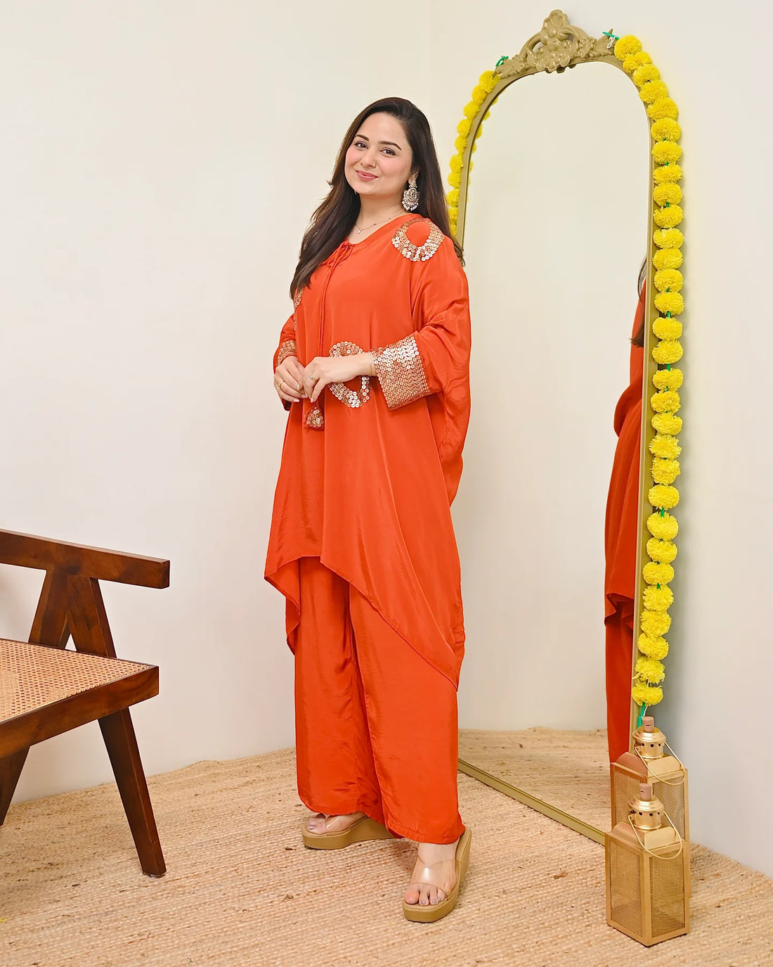 Coral Orange Embellished Co-ord