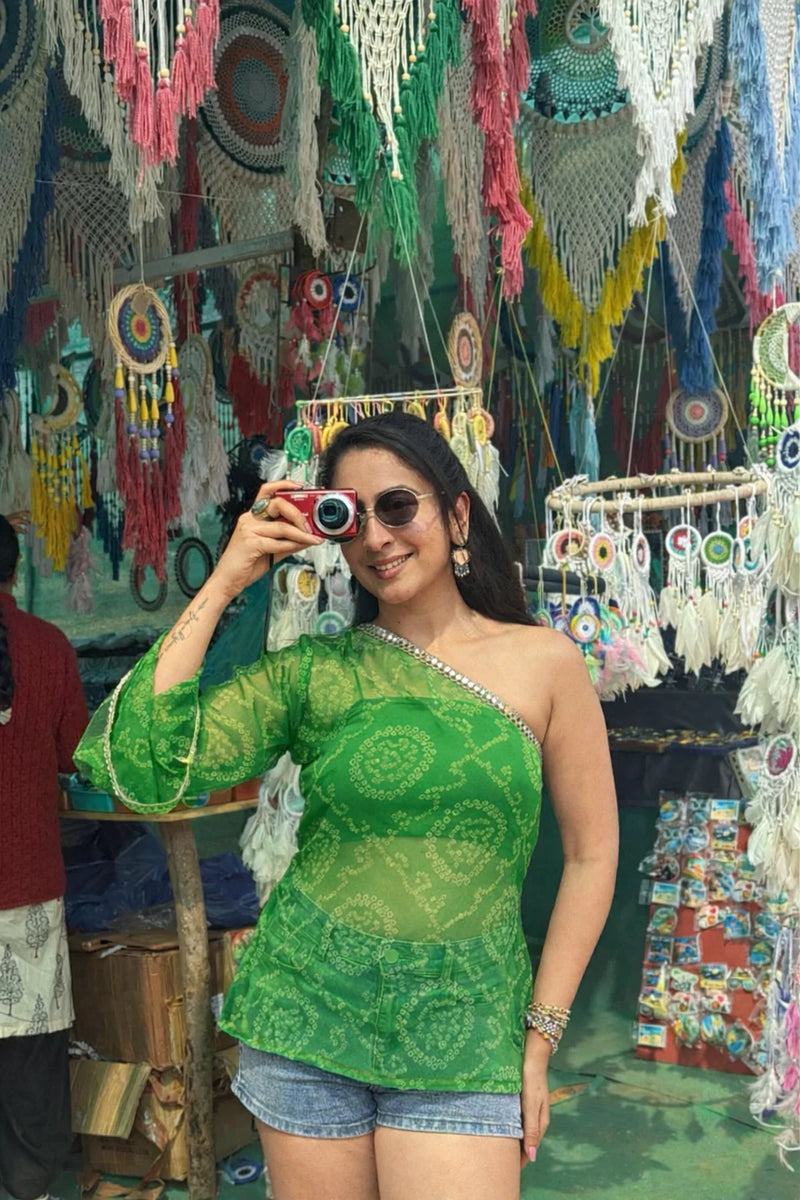 Zoya Emerald One-Shoulder Kurti Top