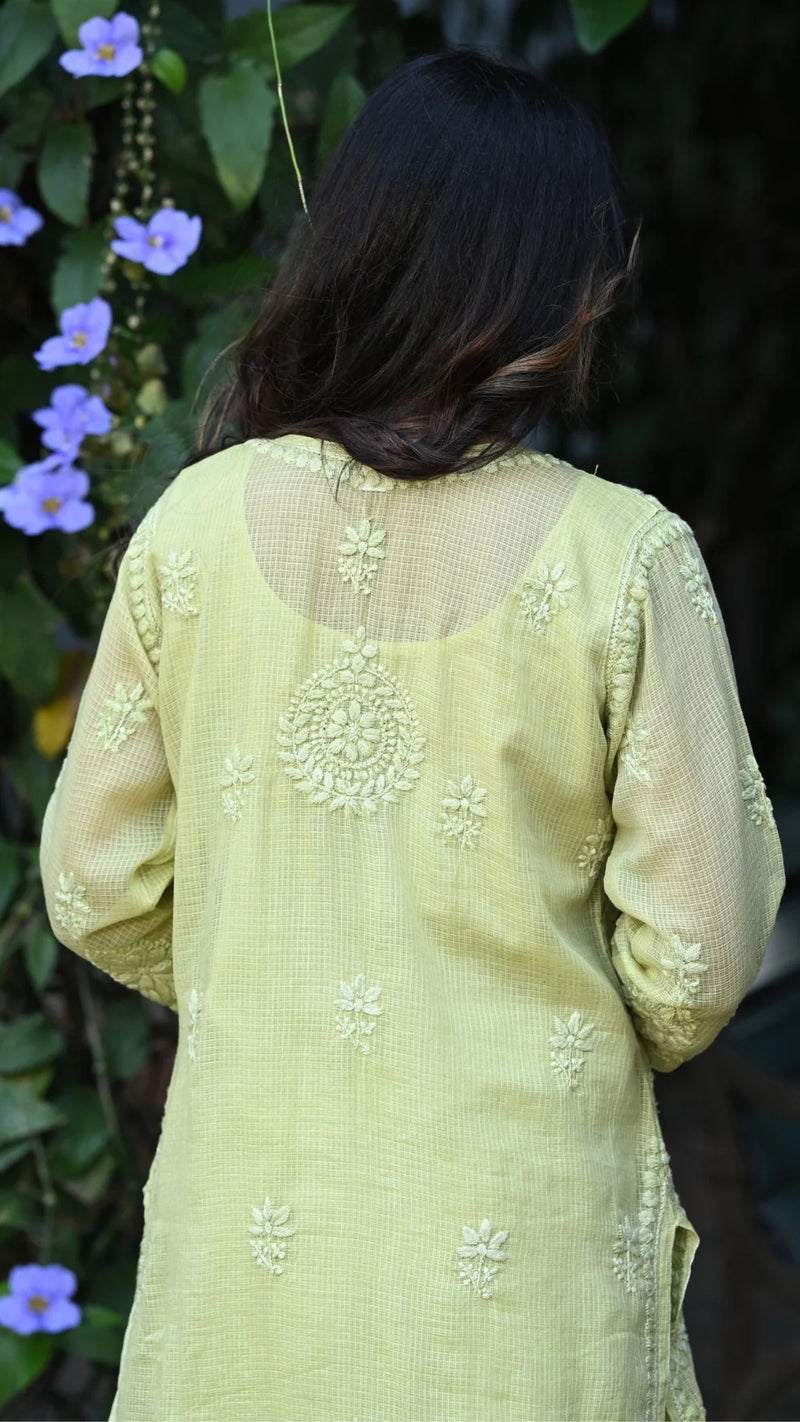 Noor Pista Pure Kota  Chikankari Kurta Set