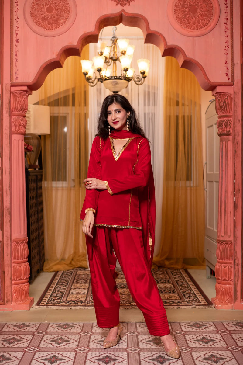 Rangreza Ruby Short Kurta with Farshi Salwar Set