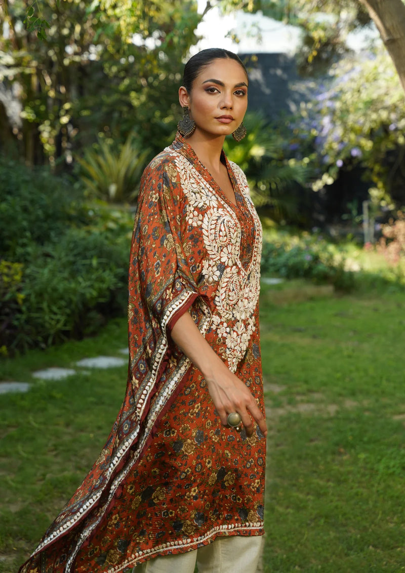 Sunheri Chikankari Luxe Kaftan Set