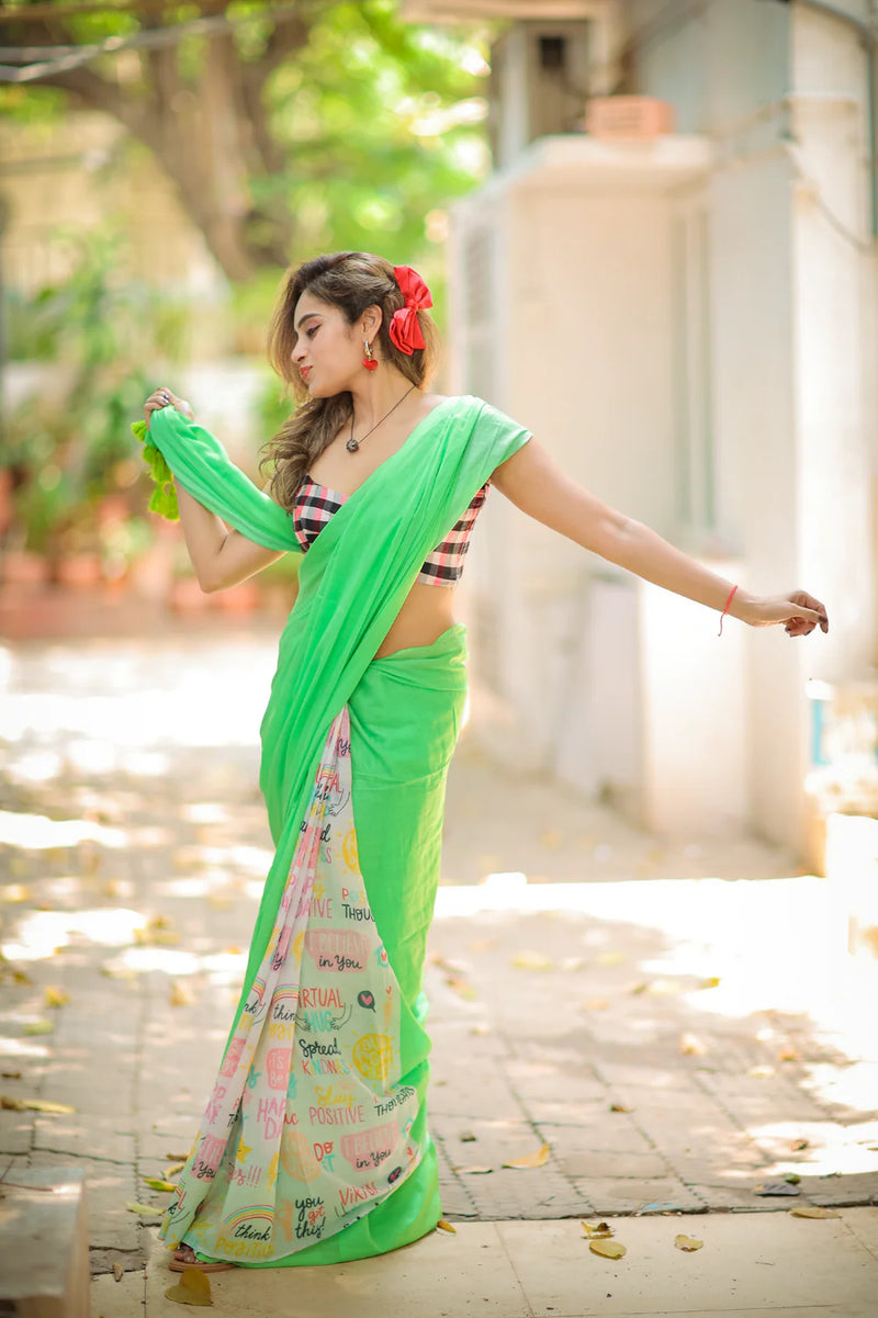 Green Mulmul Soft Cotton Saree