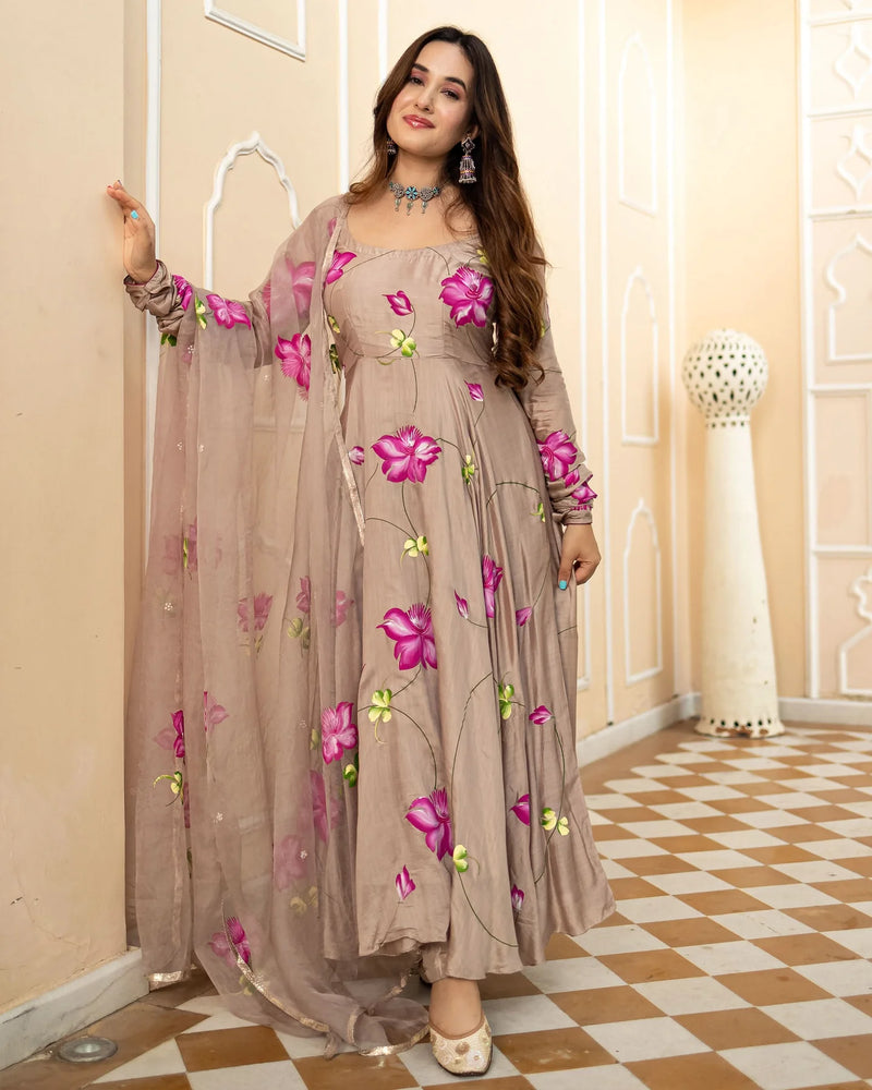 Meher Floral Handpainted Suit Set