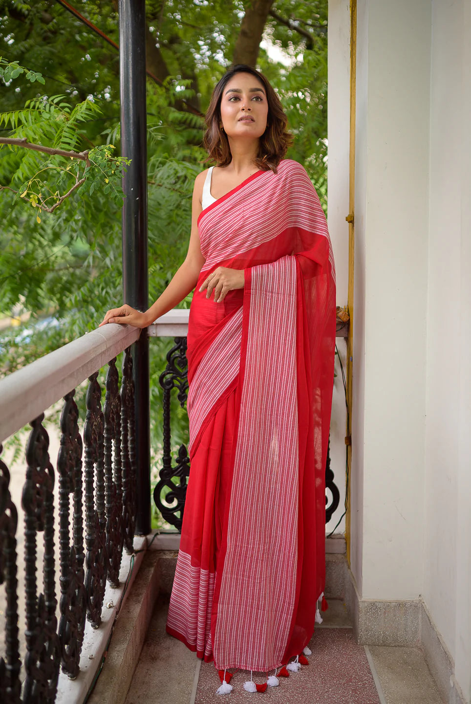 Irkal Crimson Red Mul Cotton Saree