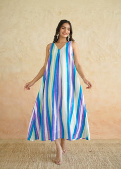 Noor Amara Striped Cotton Maxi Dress