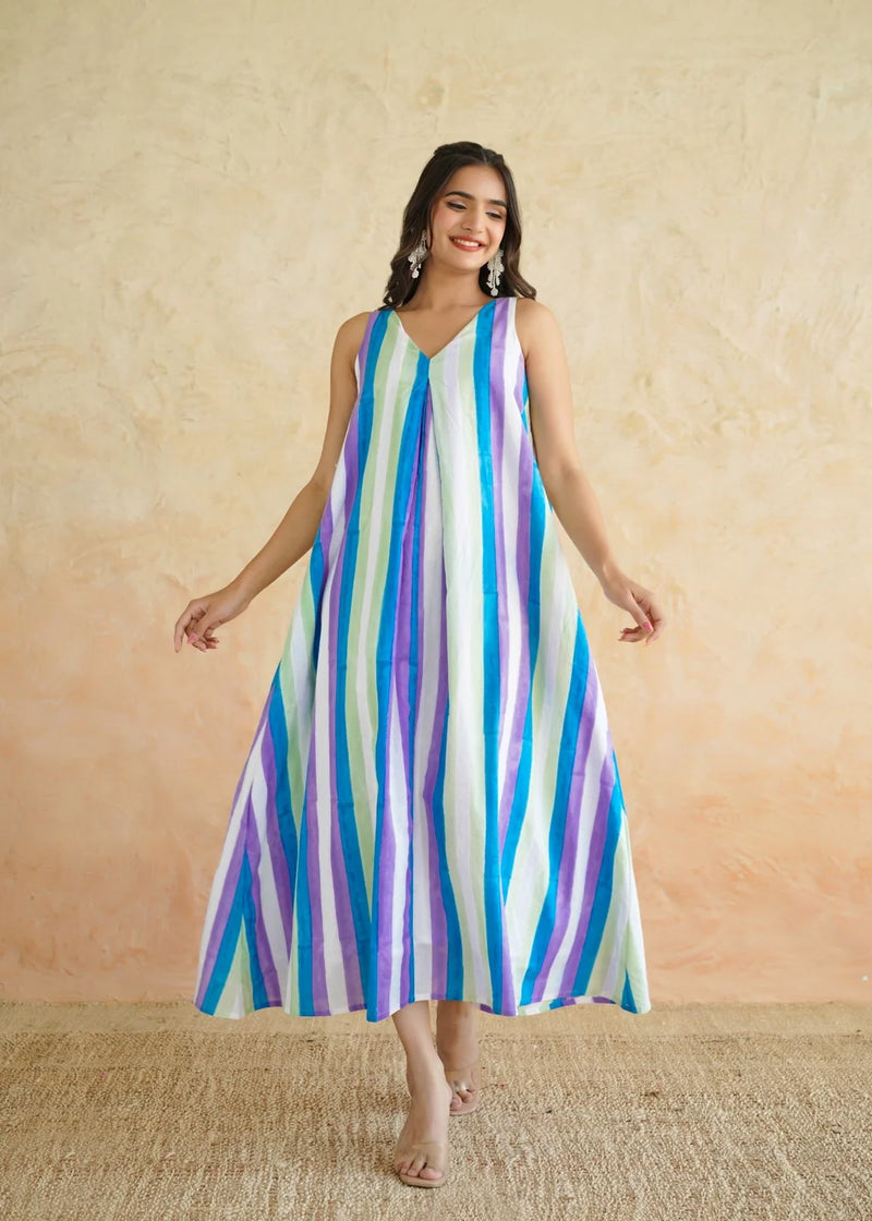 Noor Amara Striped Cotton Maxi Dress