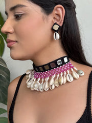 Multicolor Mirrorwork Thangan Choker Set