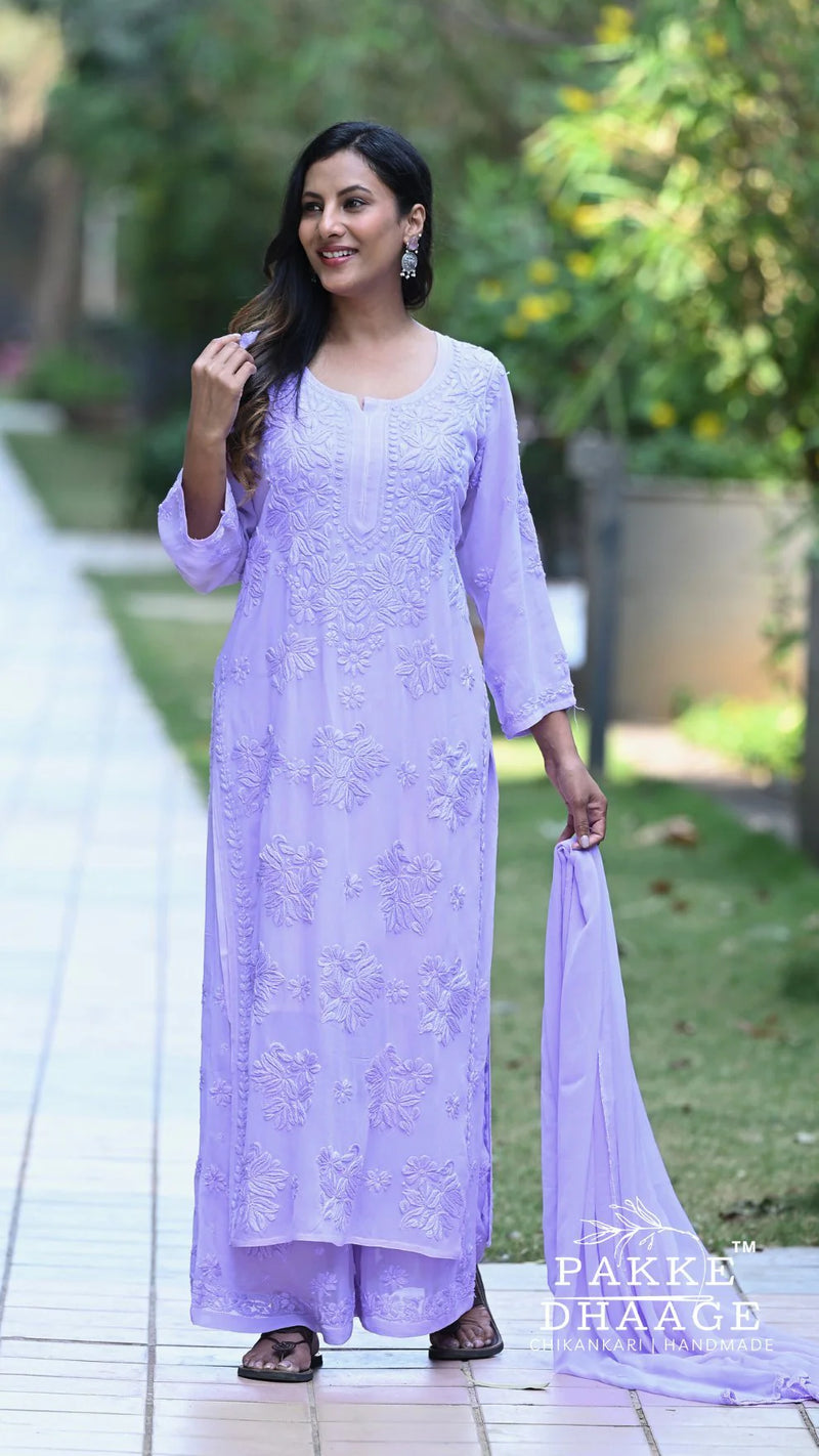 Noor Neelkamal Pure Viscose Chikankari 3D Kurta Set