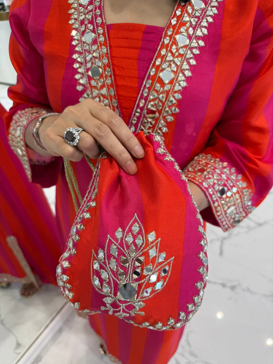 Rani Rangrez Mirror Kurta Set with Potli