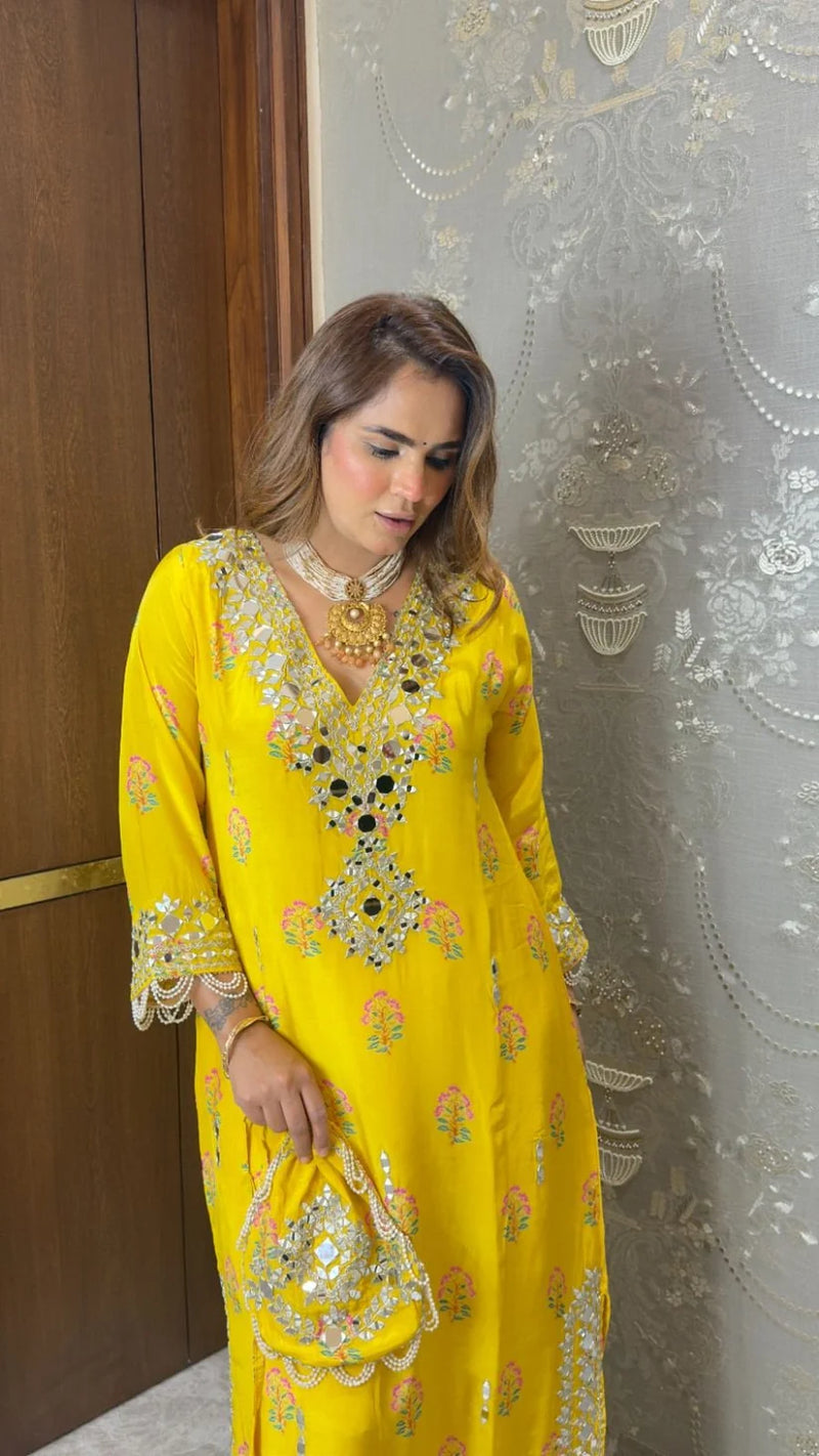 Blue Mehfil Embellished Kaftan with Potli