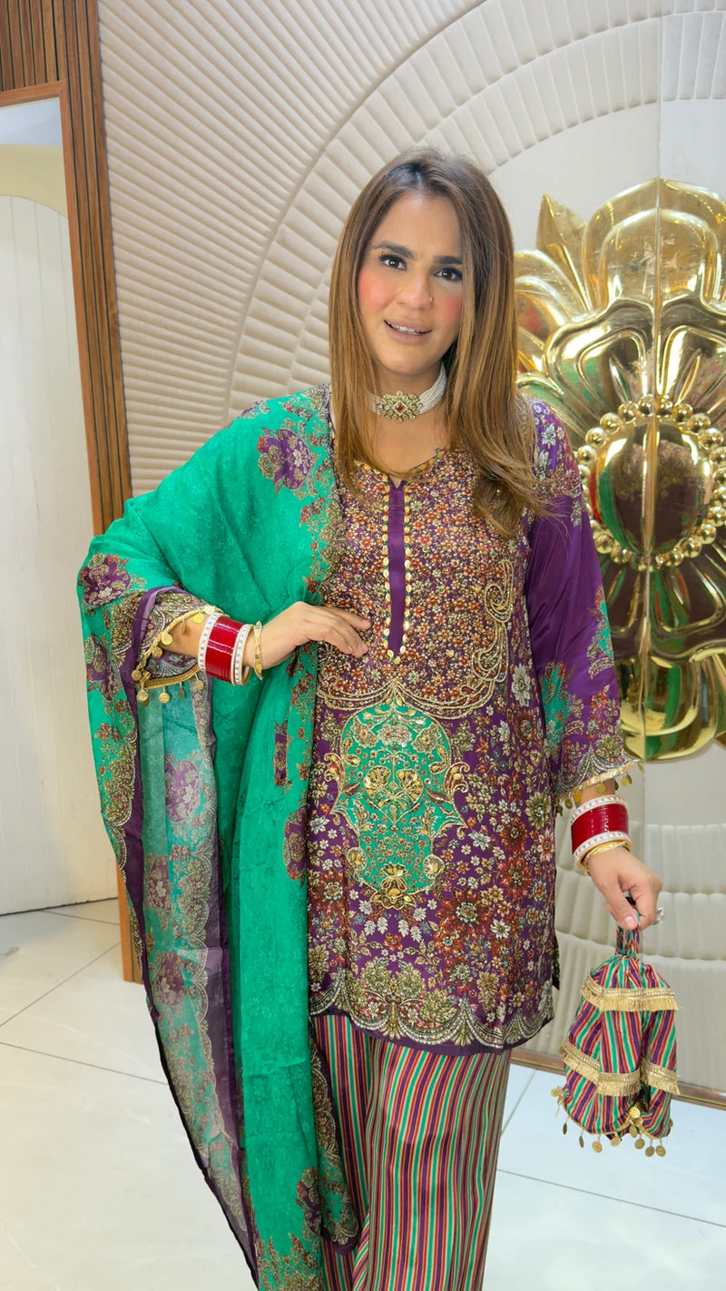 Gulistan Purple Teal Festive Set