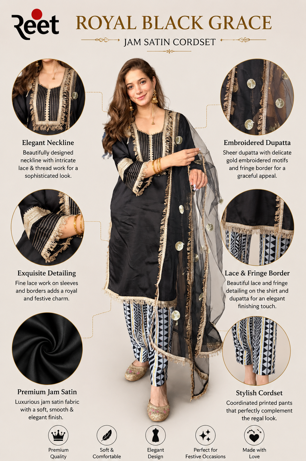 Royal Black Grace Jam Satin Cordset
