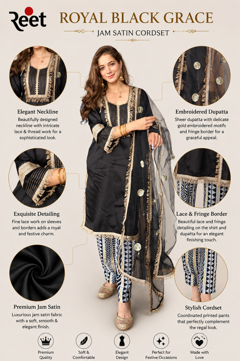 Royal Black Grace Jam Satin Cordset