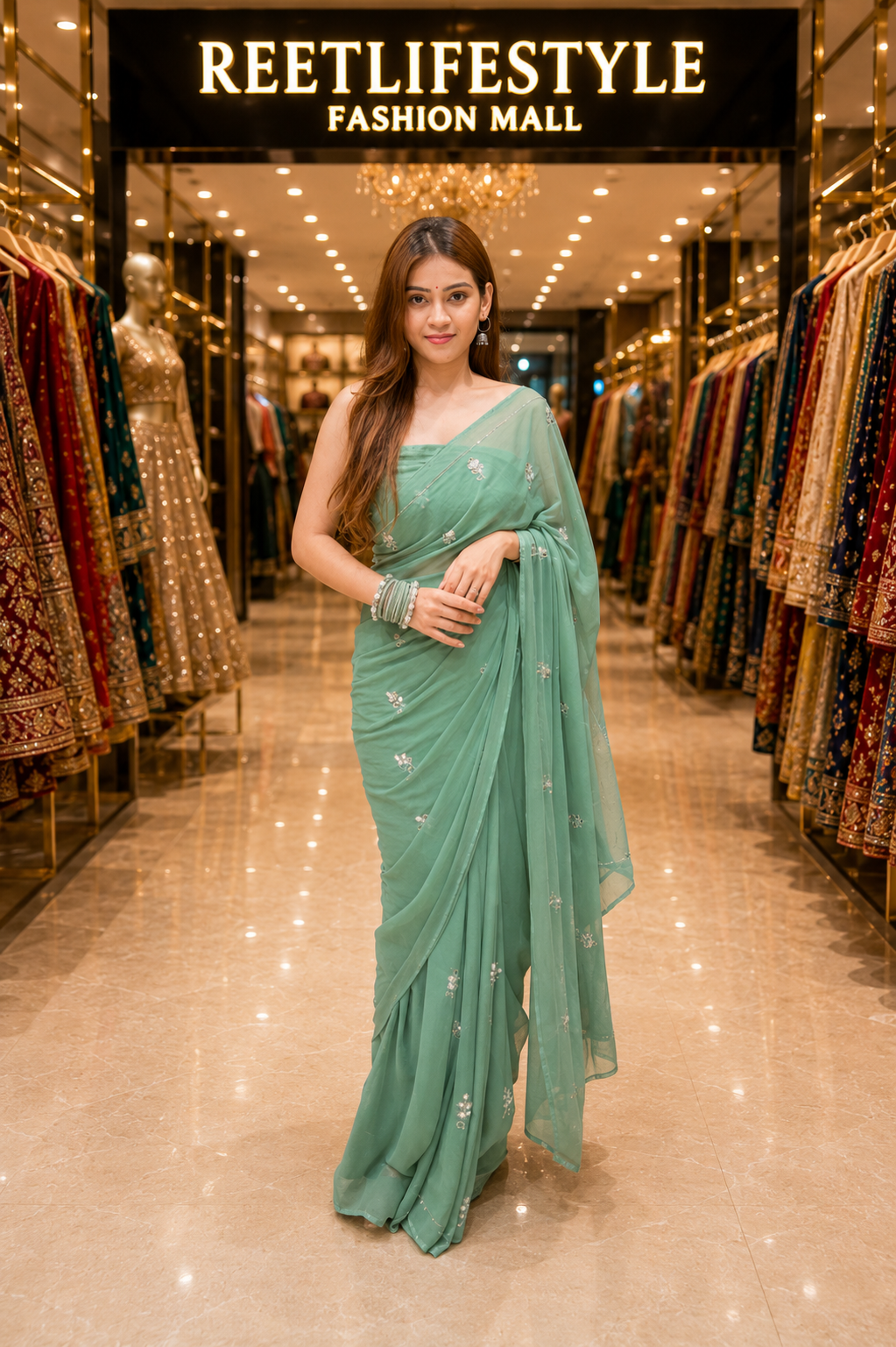 Bandhej Pure Chiffon Mirror & Katdana Handcrafted Saree