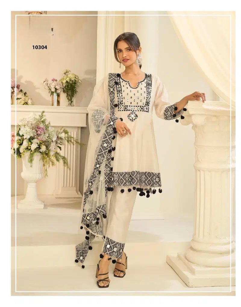 Silk With Mirror Work Top Bottom And Dupatta