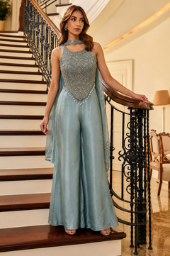 Celeste Blue Embellished Indo-Western Palazzo Set