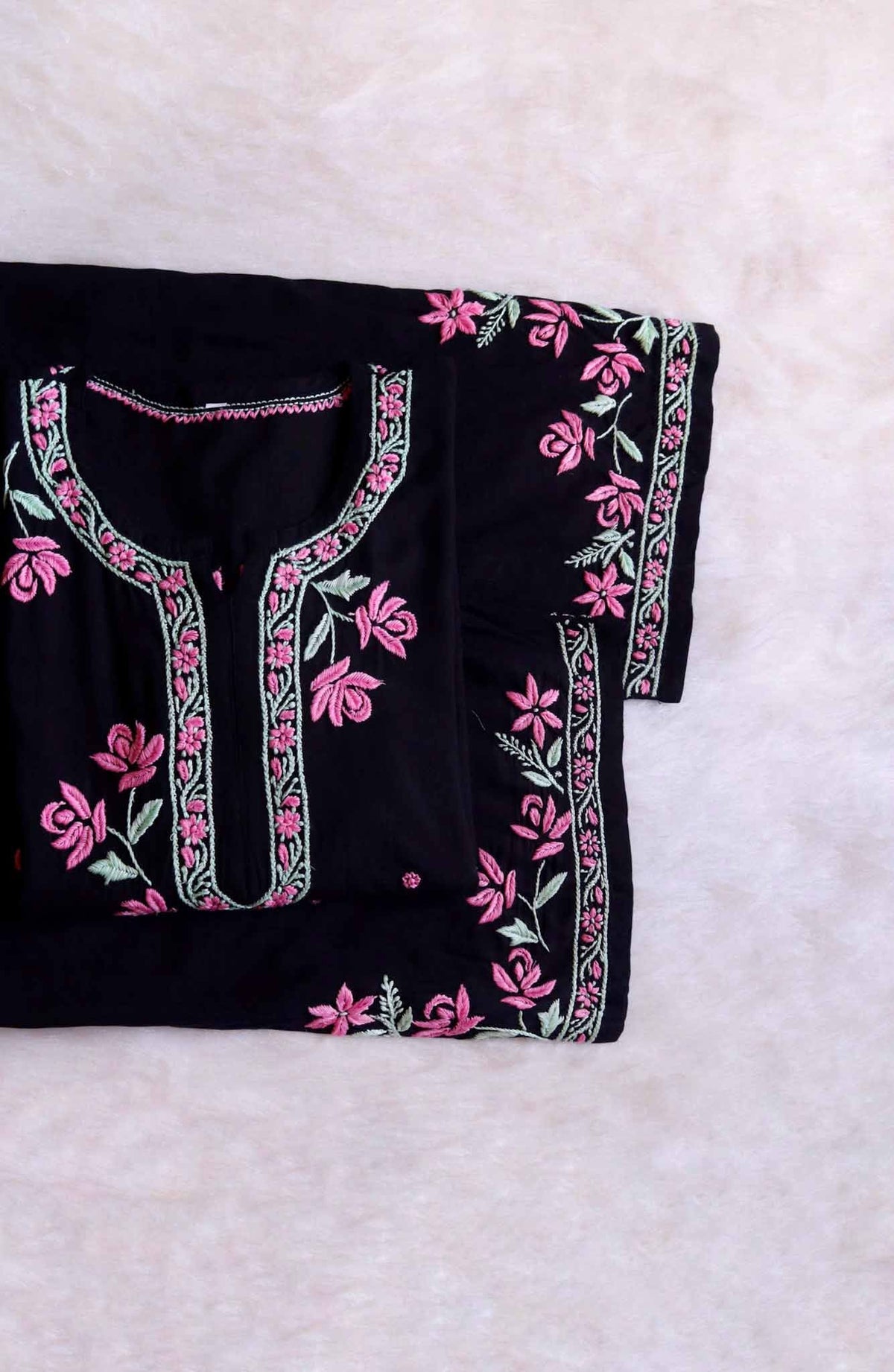Black and Baby Pink Modal Kurta Set