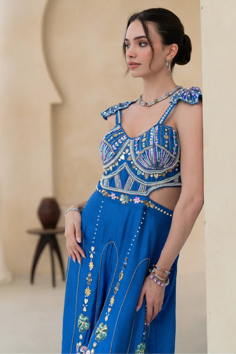 Blue Handwork Jumpsuit