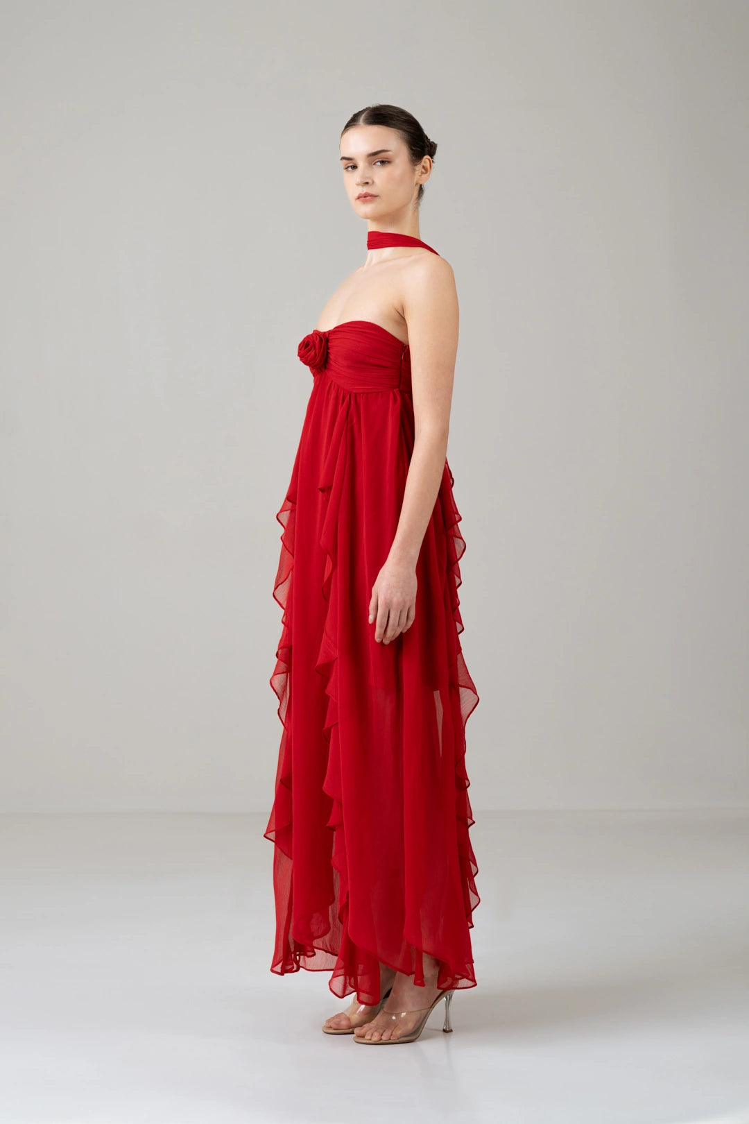 Crimson Rose Cascade Maxi Dress