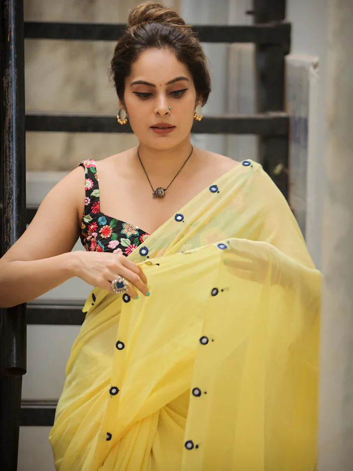 Lemon Glow Tassel Soft Mul Cotton Saree