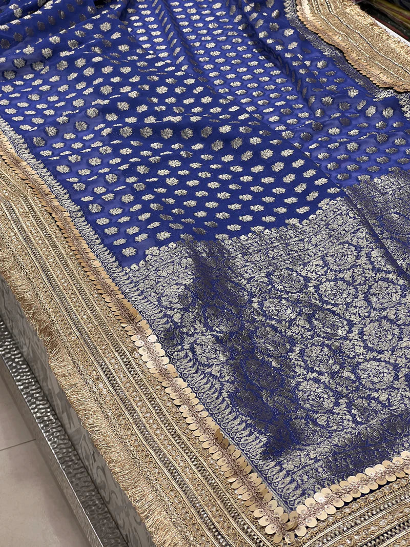 Blue Banarasi Georgette Lace Saree