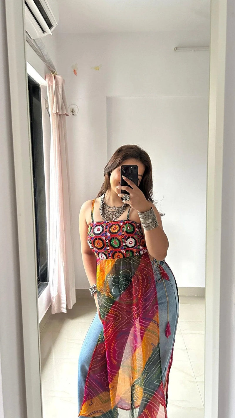 Multi Boho Bloom Bandhej Tie Kurti