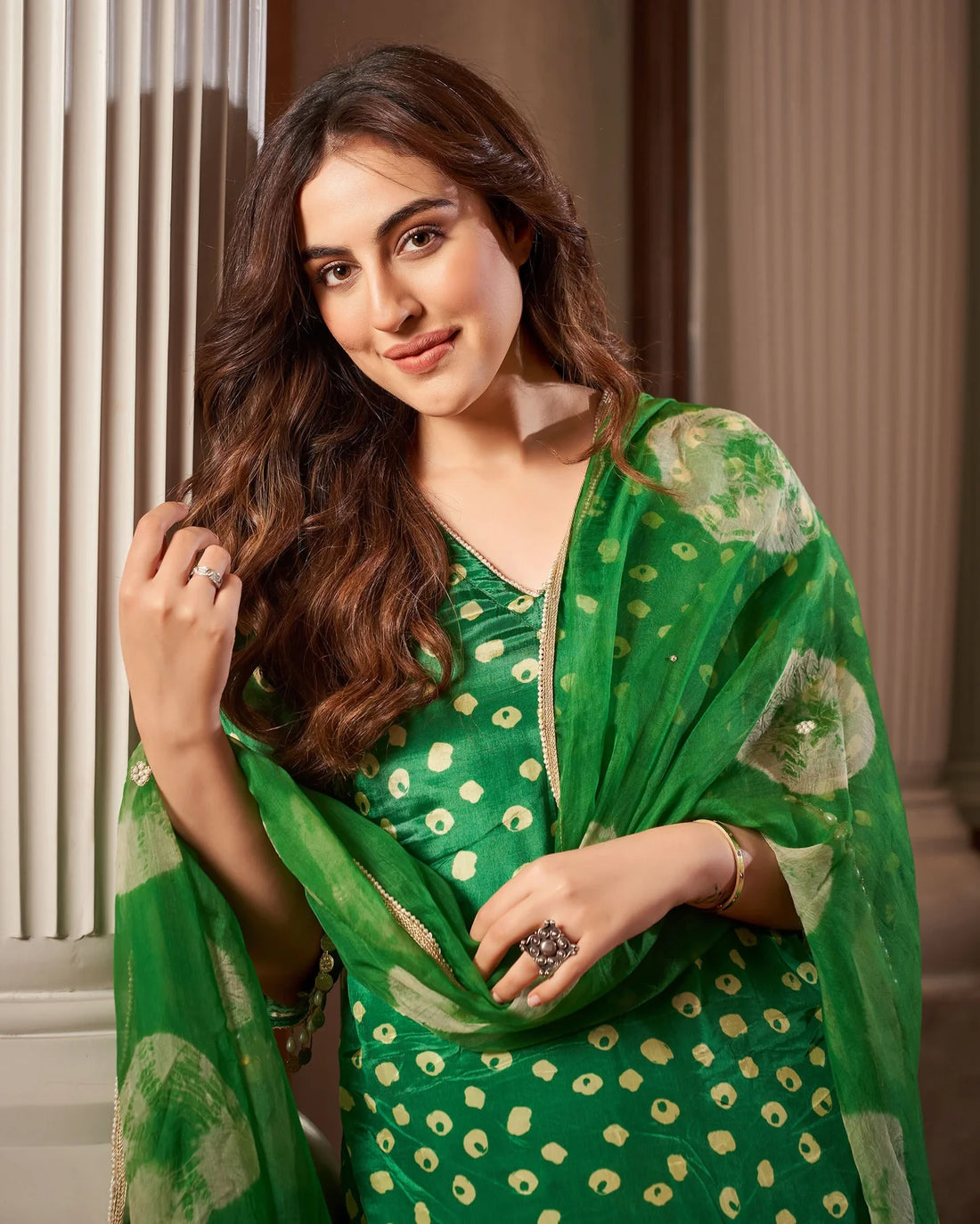 Green Bandhani Silk Suit Set