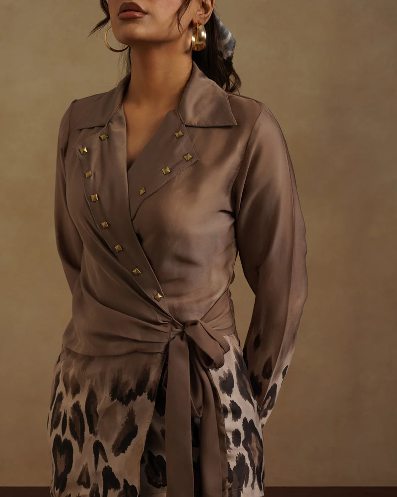 Leopard Blazer  with Free Bandana Set