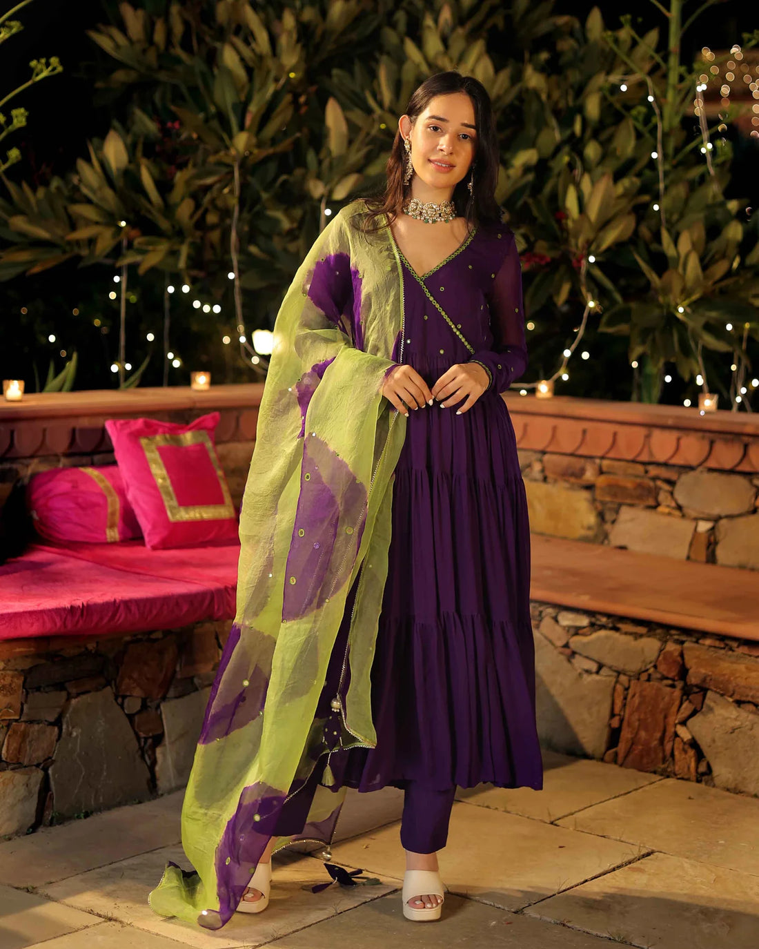 Mirror Work Embroidered Georgette Anarkali Suit Set