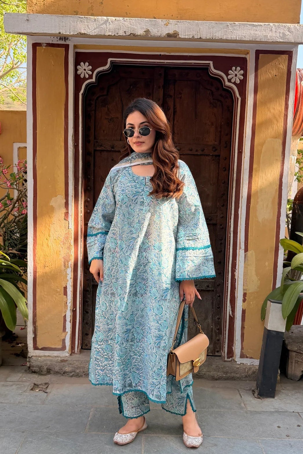 Meher Neel Handblock Floral Suit Set