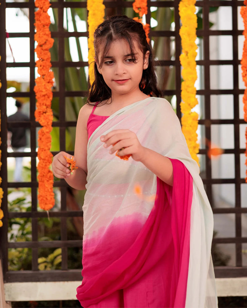 Pink Petunia Muslin Silk Pre-Draped Saree